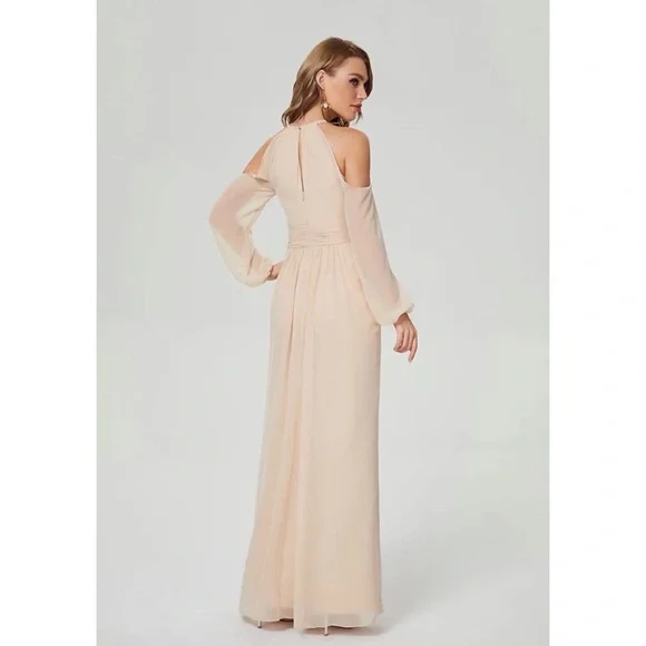 Women's Long Sleeve halter top Chiffon Bridesmaid Dress - Picture 4 of 6